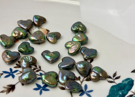 One Piece 10-12 mm AAA Very Rare Olive Green Heart Shape Freshwater Coin Pearl Beads #P3729