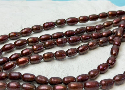 5.5x8mm Rice/Oval Dark Cranberry Large Hole Freshwater Pearl Hole Size 1.5mm 7.5 Inches #P3731