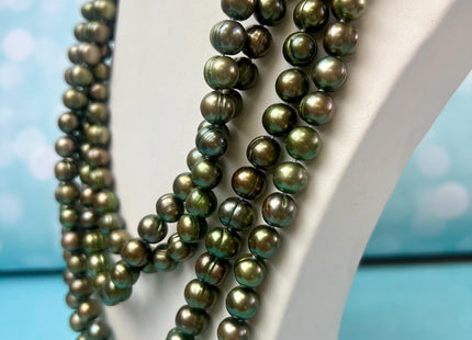 40 Inches Hand Knotted 9-10 mm Potato Olive Green Color Freshwater Pearl Necklaces Long Pearl Necklace #P3704