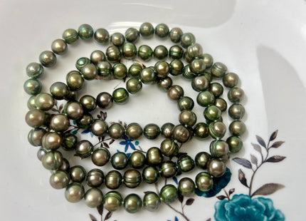40 Inches Hand Knotted 9-10 mm Potato Olive Green Color Freshwater Pearl Necklaces Long Pearl Necklace #P3704