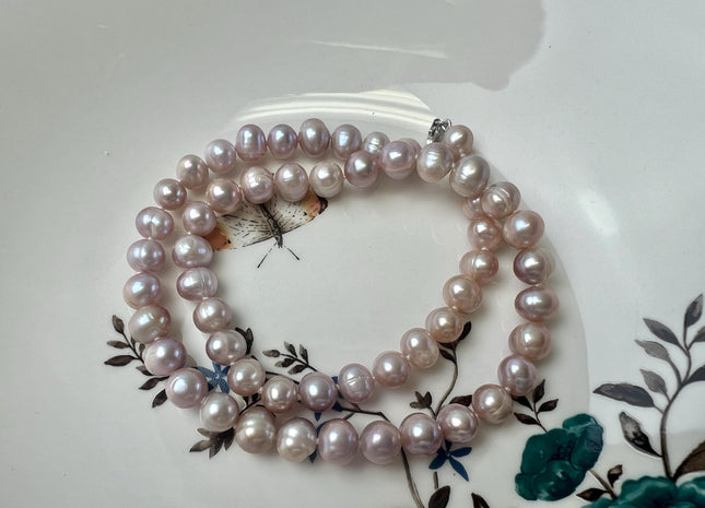 18/20/22/24/26 Inches Hand Knotted 8-9mm Natural Pink Freshwater Potato Pearl Necklace W/ Sterling Silver Clasp #P3701