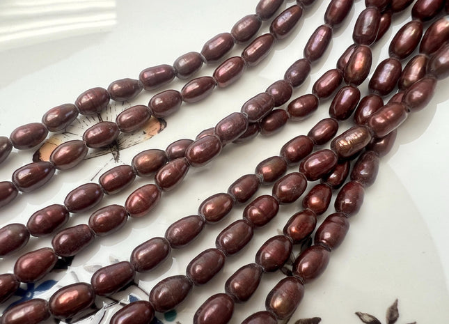 5.5x8mm Rice/Oval Dark Cranberry Large Hole Freshwater Pearl Hole Size 1.5mm 7.5 Inches #P3731