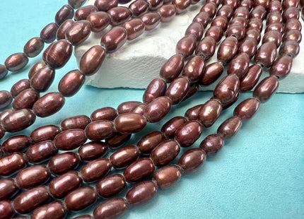 5.5x8mm Rice/Oval Dark Cranberry Large Hole Freshwater Pearl Hole Size 1.5mm 7.5 Inches #P3731