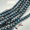 8 mm Half/Full Strand Large Hole Blue Peacock Color Off Round Freshwater Pearl Beads Hole Size 2.1 mm #P3703