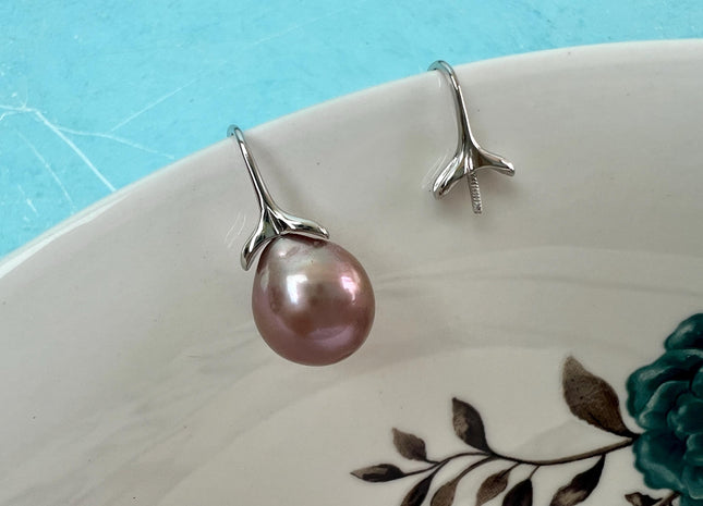One Pair 925 Sterling Silver Or Gold Simple Hook Earring Setting 925 Sterling Silver Hook Findings For Half Drilled Pearls #10348-M