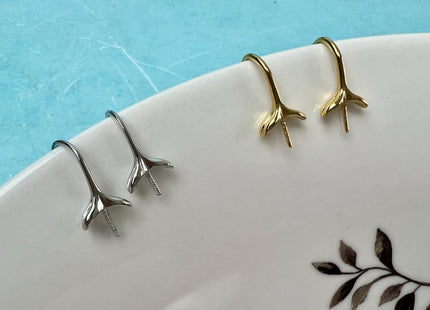 One Pair 925 Sterling Silver Or Gold Simple Hook Earring Setting 925 Sterling Silver Hook Findings For Half Drilled Pearls #10348-M