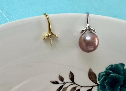 One Pair 925 Sterling Silver Or Gold Simple Hook Earring Setting 925 Sterling Silver Hook Findings For Half Drilled Pearls #10348-M