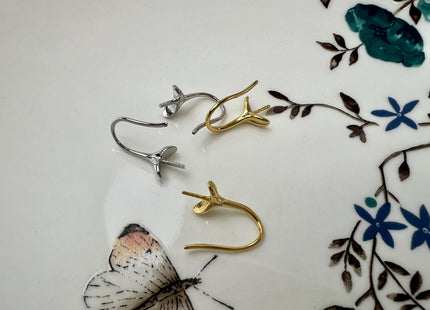 One Pair 925 Sterling Silver Or Gold Simple Hook Earring Setting 925 Sterling Silver Hook Findings For Half Drilled Pearls #10348-M