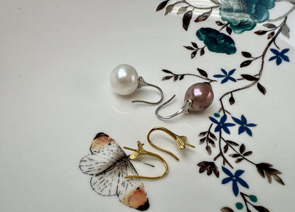 One Pair 925 Sterling Silver Or Gold Simple Hook Earring Setting 925 Sterling Silver Hook Findings For Half Drilled Pearls #10348-M