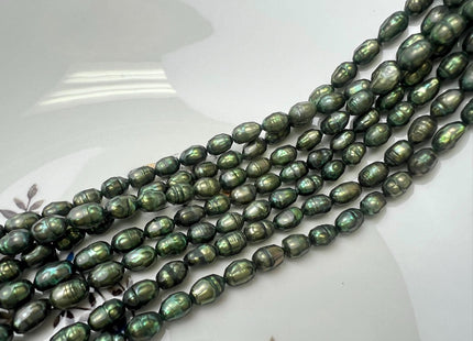 5-6x7-8 mm Faceted Rice/Oval Freshwater Pearl Beads Dark Green/Orange Champagne Color #395