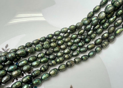 5-6x7-8 mm Faceted Rice/Oval Freshwater Pearl Beads Dark Green/Orange Champagne Color #395