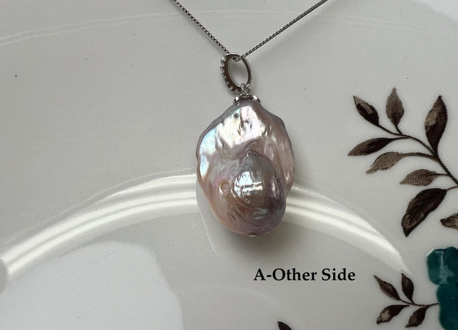 One-Of-A-Kind 16-18x22-28 mm Rare Natural Pink Baroque Pearl With .925 Sterling Silver/Gold Pendant #PD0016