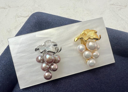 Natural White Mauve Pink Freshwater Pearl Grape Stud Cluster Earring .925 Sterling Silver Bridal Earrings #10047-N