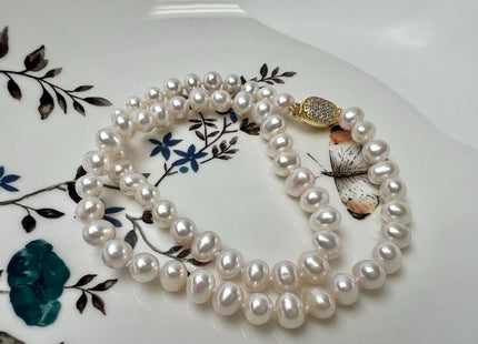 18/20/24 Inches Hand Knotted 7 mm AA Freshwater Potato Pearl Necklace With Silver/Gold Clasp #1850