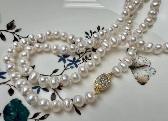 18/20/24 Inches Hand Knotted 7 mm AA Freshwater Potato Pearl Necklace With Silver/Gold Clasp #1850