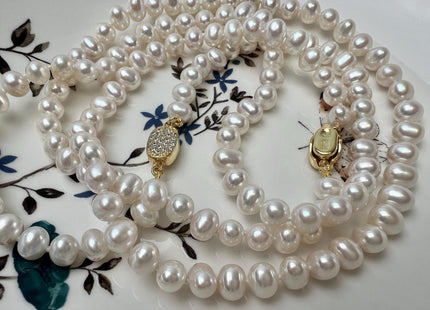18/20/24 Inches Hand Knotted 7 mm AA Freshwater Potato Pearl Necklace With Silver/Gold Clasp #1850