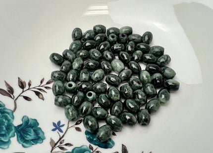Two Pieces 9x11 mm Natural Color Large Hole Smooth Barrel Shape Burmese Jade Beads 3.0mm Hole #4864