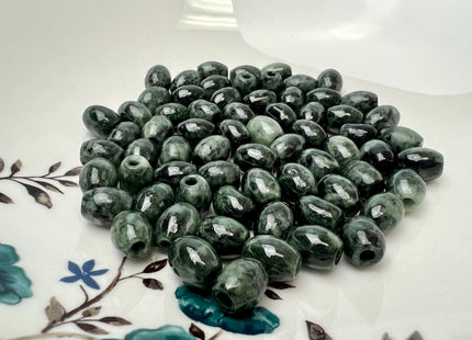 Two Pieces 9x11 mm Natural Color Large Hole Smooth Barrel Shape Burmese Jade Beads 3.0mm Hole #4864