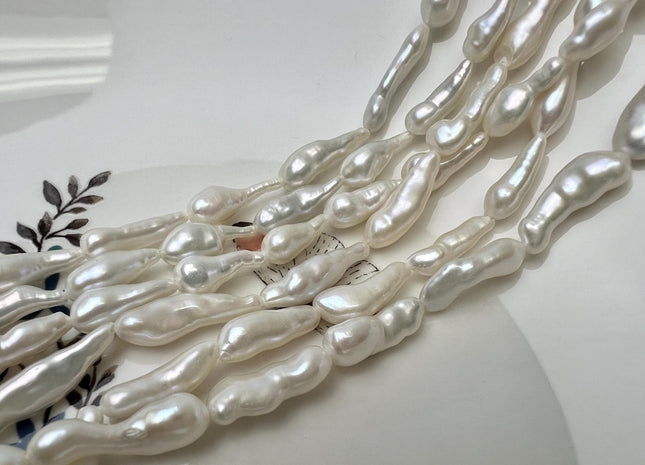 6-7x15-20 mm AAAA Natural White Long Keshi Nugget Freshwater Pearl Beads Super High Luster Pearl #P3733
