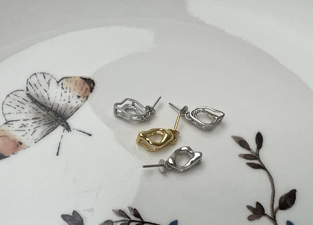One Piece 925 Sterling Silver/Gold Pendant Setting Findings For Half Drilled Pearls Flame Shape Design W/CZ #10413
