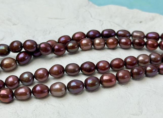 7x8 mm AA Dark Plum Pink Rice/Oval Freshwater Pearl #P3736