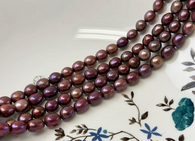 7x8 mm AA Dark Plum Pink Rice/Oval Freshwater Pearl #P3736