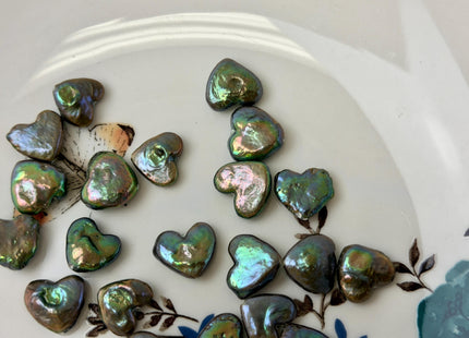 One Piece 10-12 mm AAA Very Rare Olive Green Heart Shape Freshwater Coin Pearl Beads #P3729