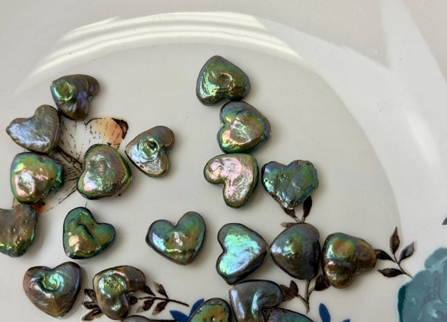 One Piece 10-12 mm AAA Very Rare Olive Green Heart Shape Freshwater Coin Pearl Beads #P3729