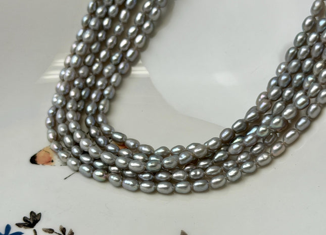 4x6-7 mm AA Gray Color W/Pink Luster Rice /Oval Freshwater Pearls #1705