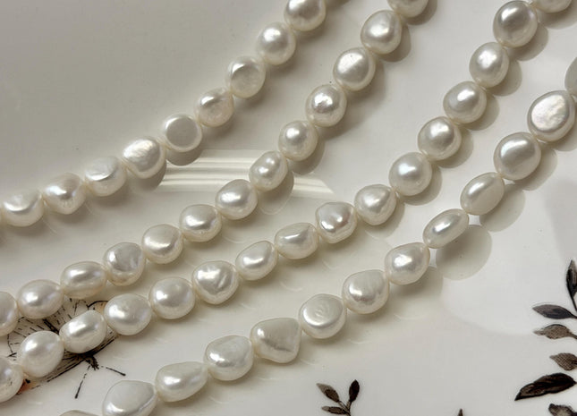 8 mm AAA Natural White High Luster Nugget Freshwater Pearl Beads #P3730
