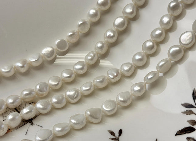 8 mm AAA Natural White High Luster Nugget Freshwater Pearl Beads #P3730