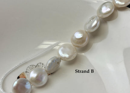 16-18mm AA Half Strand Natural White Thick Round Coin Freshwater Pearls 2.1mm Large Hole High Luster Beads #P3642