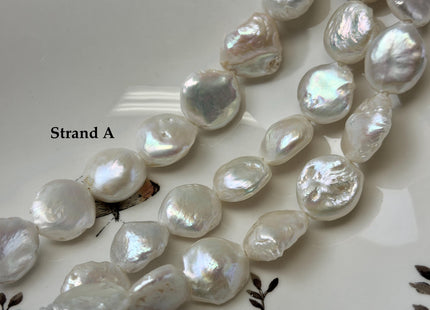 16-18mm AA Half Strand Natural White Thick Round Coin Freshwater Pearls 2.1mm Large Hole High Luster Beads #P3642