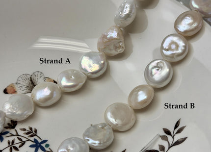 16-18mm AA Half Strand Natural White Thick Round Coin Freshwater Pearls 2.1mm Large Hole High Luster Beads #P3642