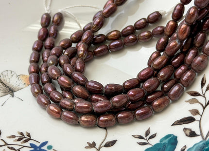 5.5x8mm Rice/Oval Dark Cranberry Large Hole Freshwater Pearl Hole Size 1.5mm 7.5 Inches #P3731