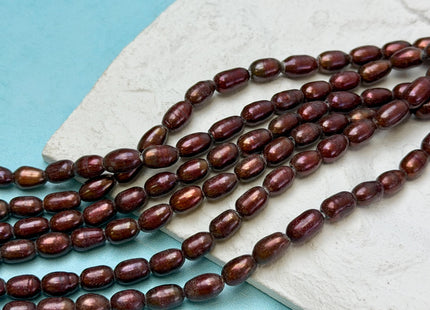 5.5x8mm Rice/Oval Dark Cranberry Large Hole Freshwater Pearl Hole Size 1.5mm 7.5 Inches #P3731