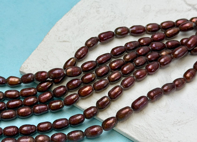 5.5x8mm Rice/Oval Dark Cranberry Large Hole Freshwater Pearl Hole Size 1.5mm 7.5 Inches #P3731