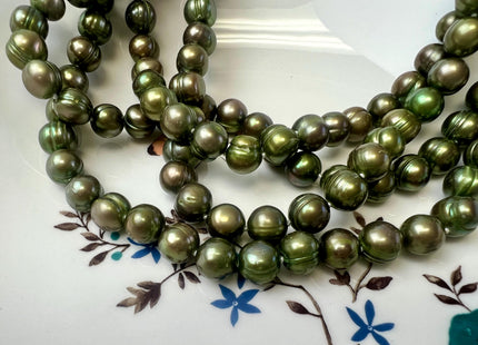 40 Inches Hand Knotted 9-10 mm Potato Olive Green Color Freshwater Pearl Necklaces Long Pearl Necklace #P3704