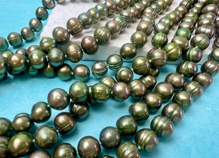 40 Inches Hand Knotted 9-10 mm Potato Olive Green Color Freshwater Pearl Necklaces Long Pearl Necklace #P3704