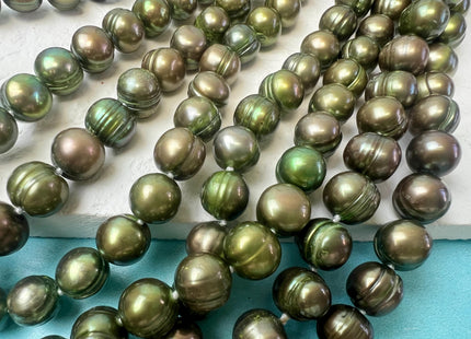 40 Inches Hand Knotted 9-10 mm Potato Olive Green Color Freshwater Pearl Necklaces Long Pearl Necklace #P3704