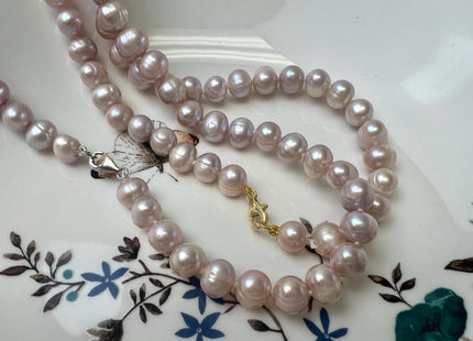 18/20/22/24/26 Inches Hand Knotted 8-9mm Natural Pink Freshwater Potato Pearl Necklace W/ Sterling Silver Clasp #P3701
