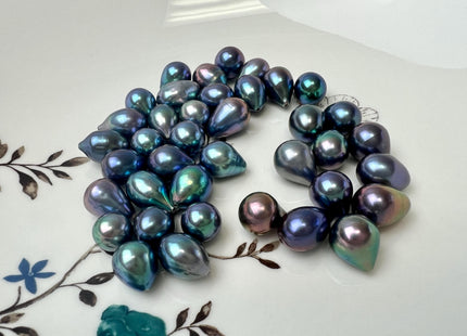 One Piece AAA 9.5-10x12-14 mm Top Quality High Luster TearDrop Half Drilled Freshwater Pearls Genuine Peacock Color Freshwater Pearls #1641