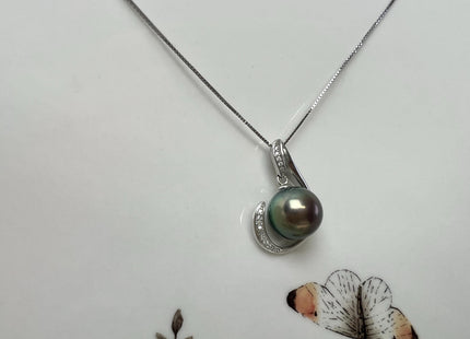 One Piece 925 Sterling Silver/Gold Pendant Setting Findings W/CZ For Half Drilled Pearls #10406