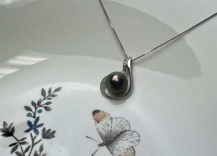 One Piece 925 Sterling Silver/Gold Pendant Setting Findings W/CZ For Half Drilled Pearls #10406