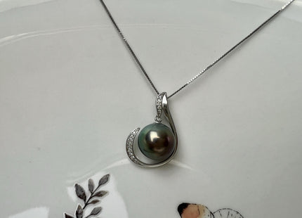 One Piece 925 Sterling Silver/Gold Pendant Setting Findings W/CZ For Half Drilled Pearls #10406