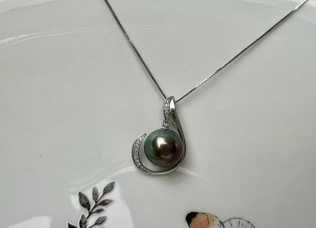One Piece 925 Sterling Silver/Gold Pendant Setting Findings W/CZ For Half Drilled Pearls #10406