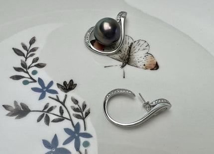 One Piece 925 Sterling Silver/Gold Pendant Setting Findings W/CZ For Half Drilled Pearls #10406