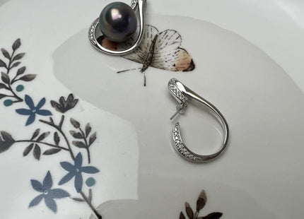 One Piece 925 Sterling Silver/Gold Pendant Setting Findings W/CZ For Half Drilled Pearls #10406