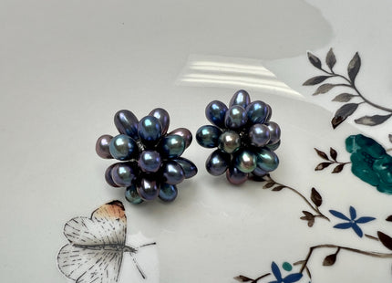Genuine Natural White Freshwater Pearl Stud Earring .925 Sterling Silver Cluster Earring Posts Pearl Earrings Bridal Earrings #10047-A