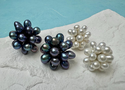 Genuine Natural White Freshwater Pearl Stud Earring .925 Sterling Silver Cluster Earring Posts Pearl Earrings Bridal Earrings #10047-A